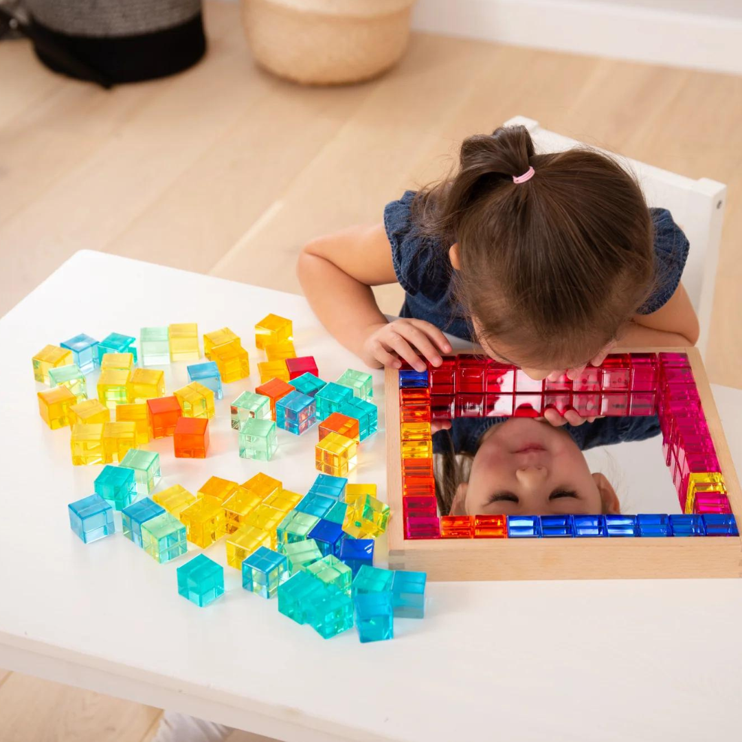 100 piece Lucite Cubes with Mirror Tray Acrylic Gem Blocks High Transparency