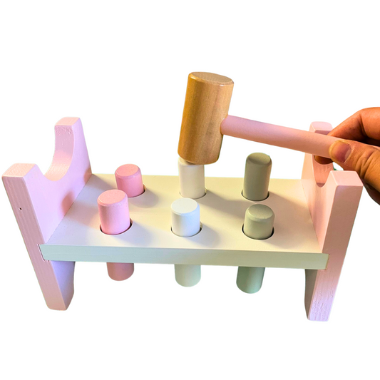 Wooden Pounding Bench Pound a Peg Hammering Toy (Pink or Blue)