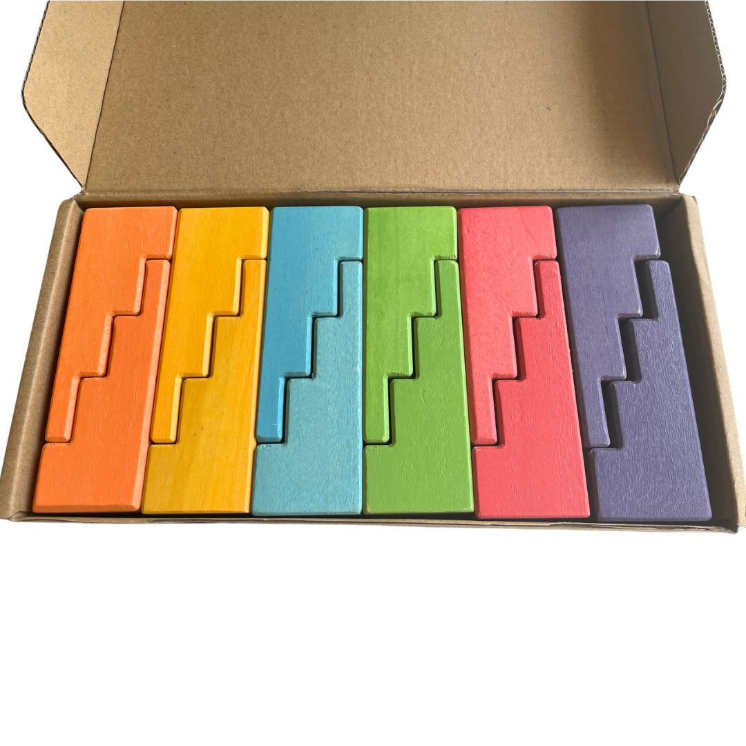 Stepped Roofs Rainbow  ZigZag Stairs Building Blocks with Tray