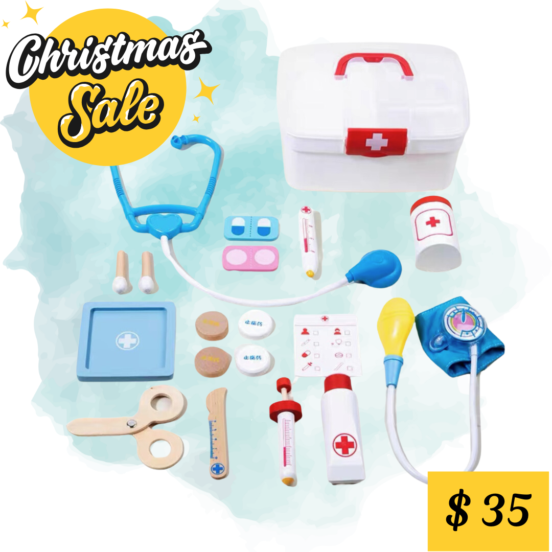 Kids Wooden Doctor Kit with Medical Bag Playset