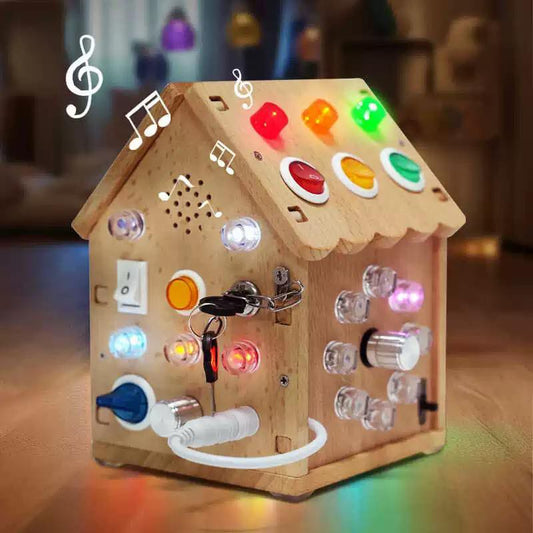 Montessori Wooden Multi Skill Plugs Keys Cogs Sound LED Switches