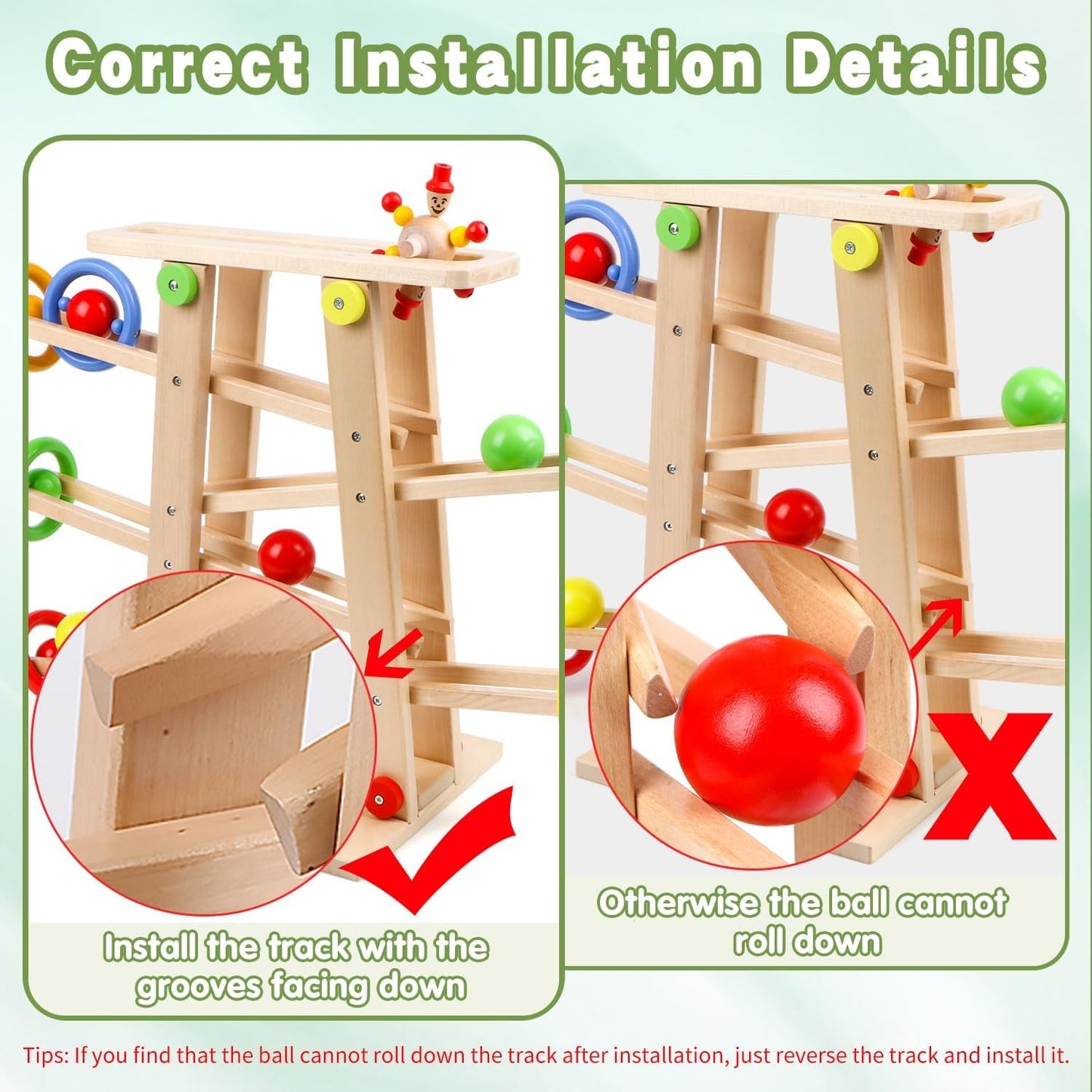 X Large Wooden Ball Run  Track a Ball Rack Car Ramp Toy