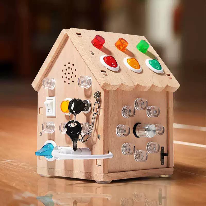 Montessori Wooden Multi Skill Plugs Keys Cogs Sound LED Switches