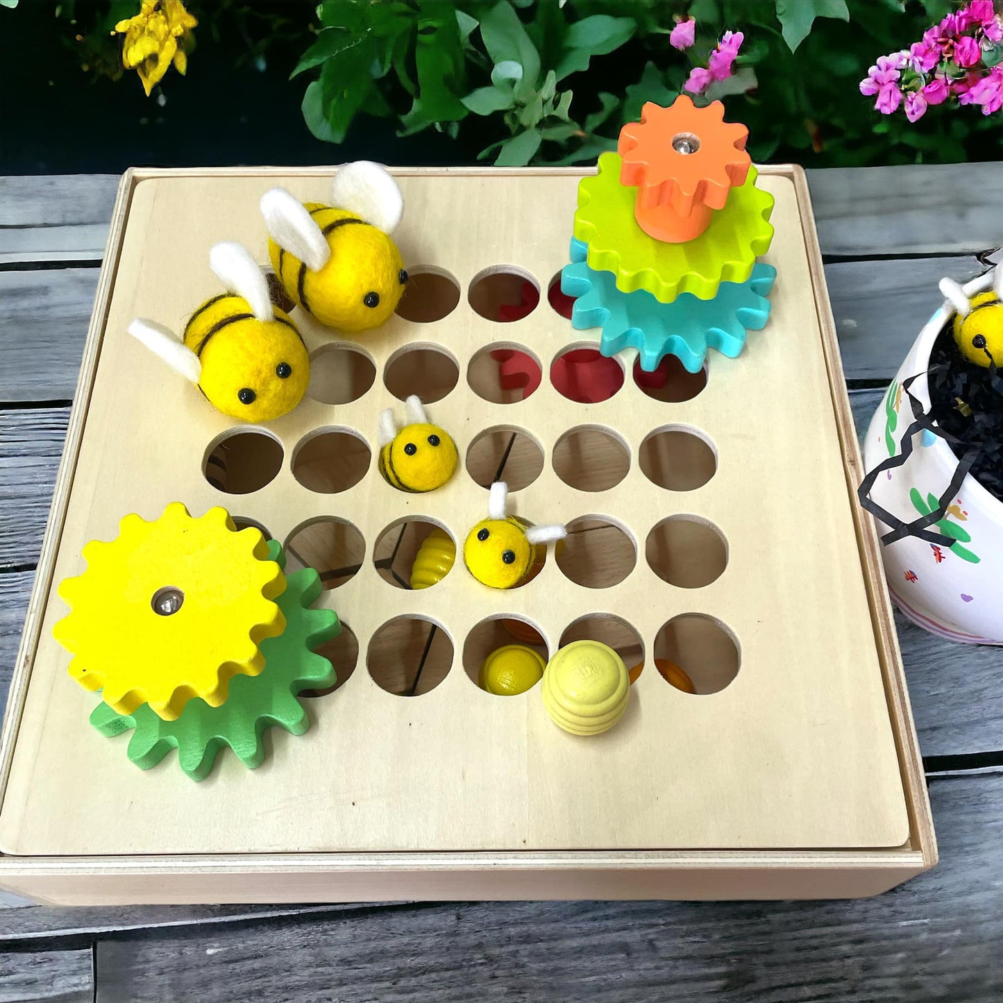 Beehive Bee Flower Cog Loose Parts Tray  Sensory play Bundle