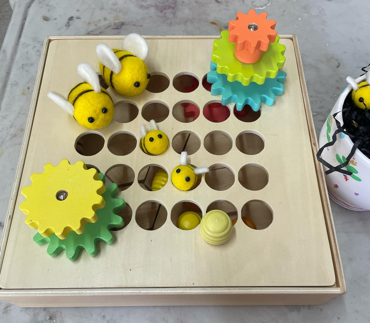 Beehive Bee Flower Cog Loose Parts Tray  Sensory play Bundle