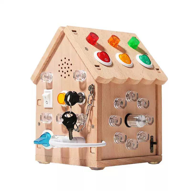 Montessori Wooden Multi Skill Plugs Keys Cogs Sound LED Switches