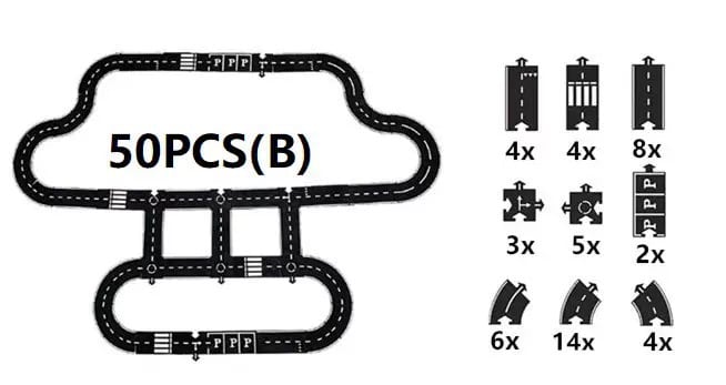 Flexible Way Rubber Road 50 PIECES Town Plan Open End Play Toy