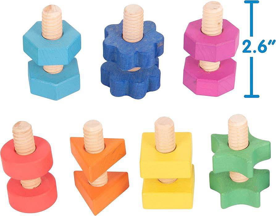 Wooden Bolts & Nuts Set of 7 kids learning Tools Montessori