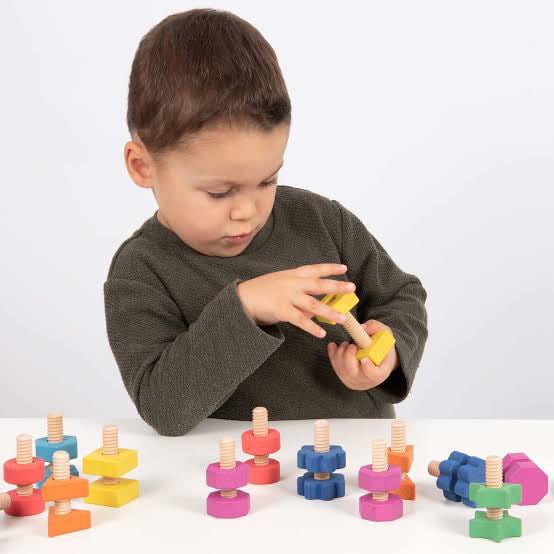 Wooden Bolts & Nuts Set of 7 kids learning Tools Montessori