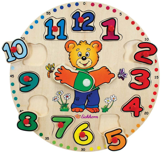 EichHorn Bear Wooden Learning Clock and time Puzzle