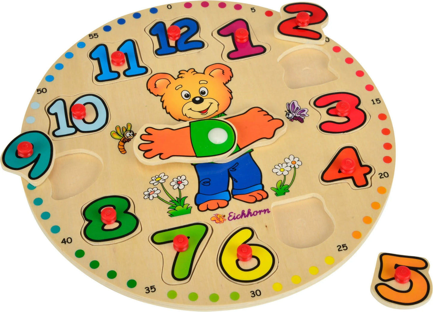 EichHorn Bear Wooden Learning Clock and time Puzzle