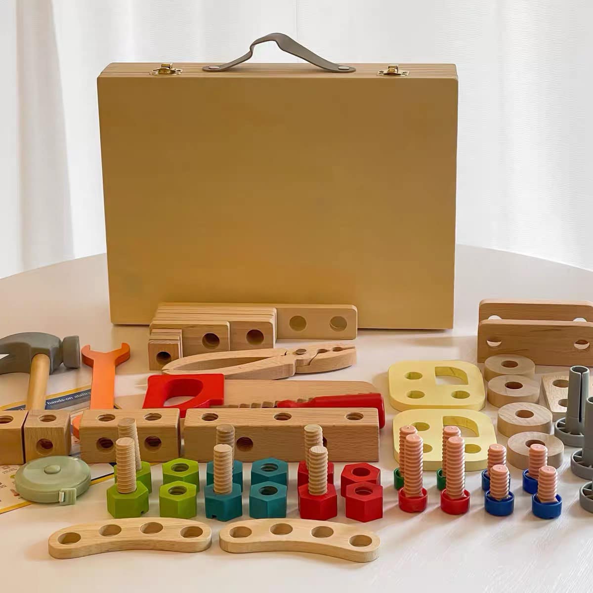 Large Wooden Kids Tool Box and Parts Set 54 piece