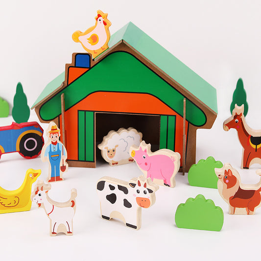 wooden Animals Farm Barn Playset - HAPPY GUMNUT