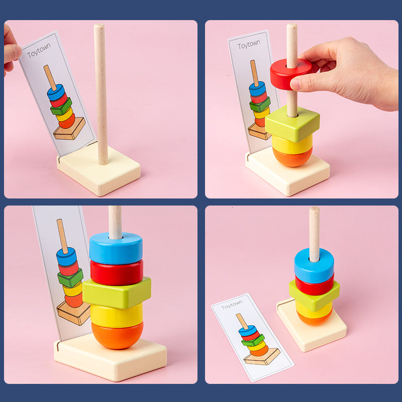 Jumbo Beads Sequencing Four Pillar Shape Stacker With  Flash Cards - HAPPY GUMNUT