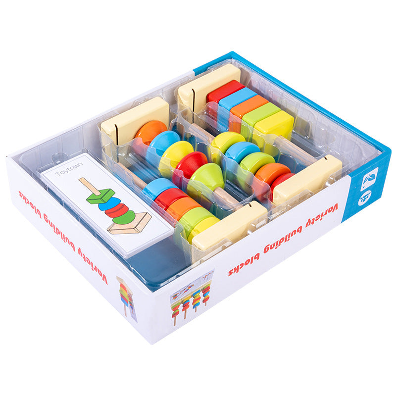 Jumbo Beads Sequencing Four Pillar Shape Stacker With  Flash Cards - HAPPY GUMNUT