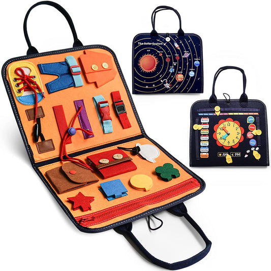 Montessori Portable Busy Board Travel Case Carry on Activities Solar System Learning - HAPPY GUMNUT