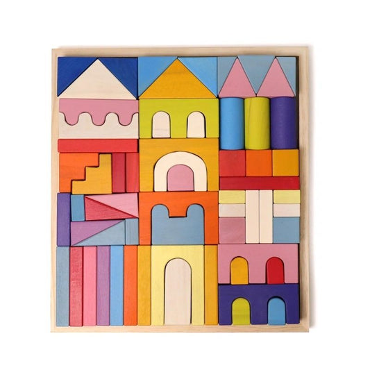 Wooden Castle and House Building Blocks Rainbow Buidling Blocks - HAPPY GUMNUT